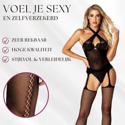 Elana - Daria - Bodystocking Erotische Lingerie Set met Open Kruis - Lingerieset - Sexy Catsuit - S t/m XL - Sexy Dames Lingerie - Bodysuit — thumbnail 4