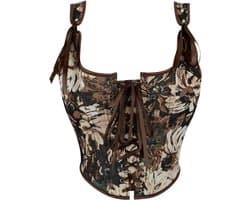 Vintage Bloemen Corset voor Dames, Middeleeuwse Overbust Bustier met Vetersluiting