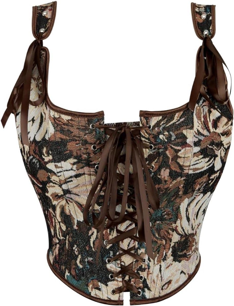 Vintage Bloemen Corset voor Dames, Middeleeuwse Overbust Bustier met Vetersluiting — afbeelding 1