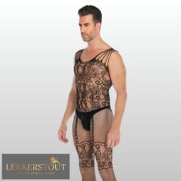 Heren Bodystocking met Open Kruis - Zwart - Mannen Lingerie - One Size S-XL (46-52) | LS089 — thumbnail 5