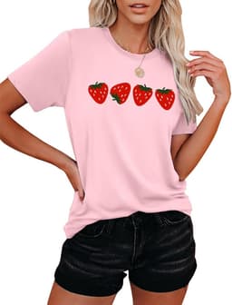 Dames T-shirt met Aardbeien Print - Zomer Top voor Vrouwen — thumbnail 5