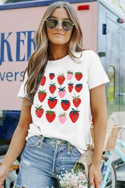 Dames T-shirt met Aardbeien Print - Zomer Top voor Vrouwen — thumbnail 6