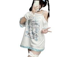 Y2K Cartoon T-shirt Dames - Harajuku Gothic Mode & Schoudervrij Top