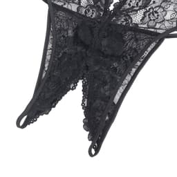 Sexy Lingerie - Erotische Zwarte Glamour Body Kant met Decolleté - Stras steentjes - Open Kruis - Sexy Teddy - Erotiek - Valentijnsdag - Kleur Zwart - Maat L — thumbnail 7