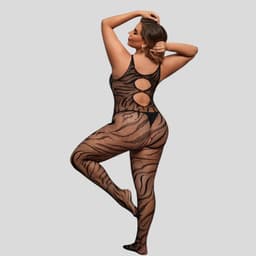 Elana Noctara Plus Size Bodystocking – Zwart Visnet met Sierlijk Patroon – Hoge Rekbaarheid – Sensuele Full Body Lingerie — thumbnail 7