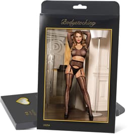 Zeloria 2-Delige Bodystocking Set – Sexy Lingerie met Top & Jarretelle Kousen – Open Kruis – Zwart – XS-M — thumbnail 9