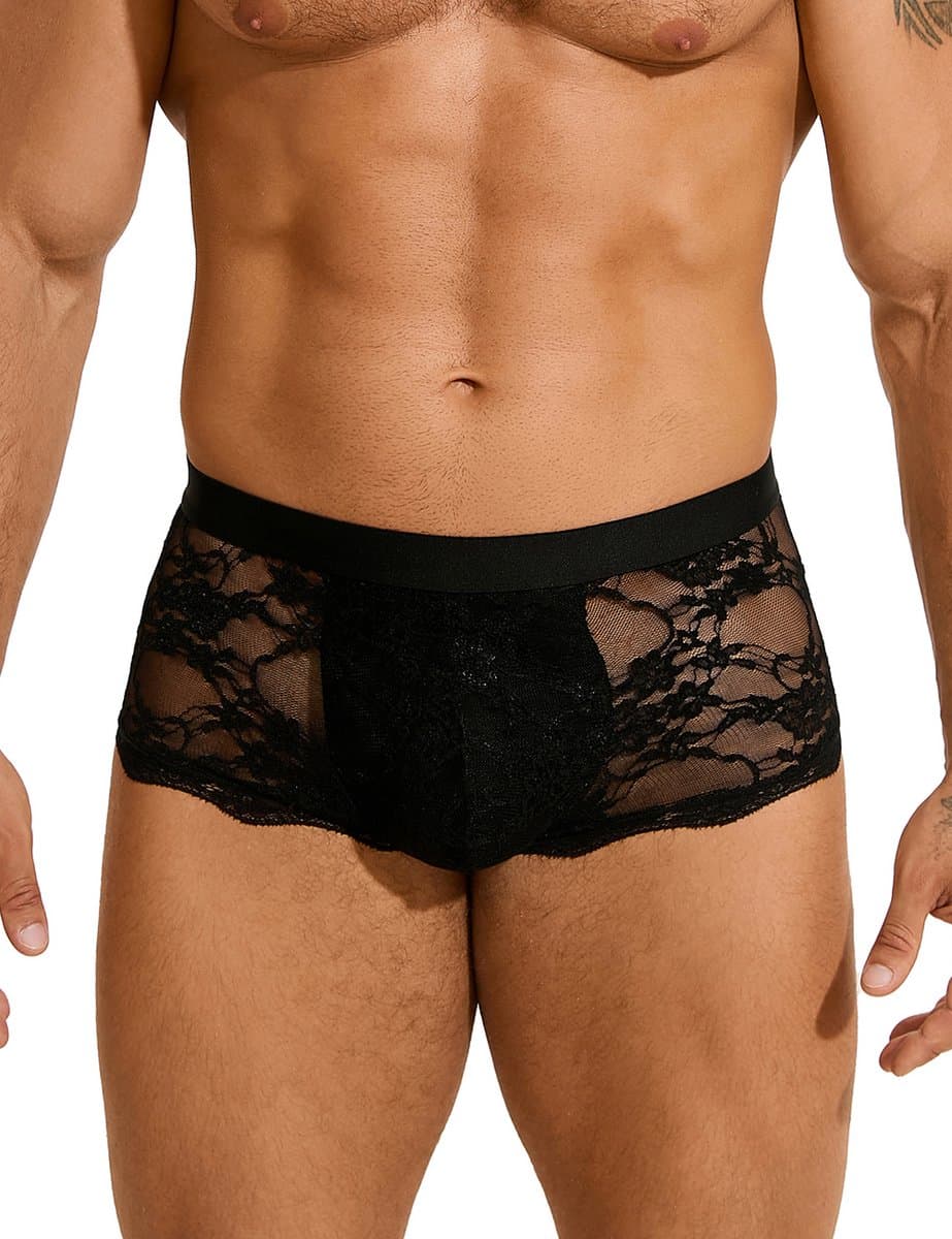 Zeloria Heren Kant Boxer – Transparante Erotische Lace Boxershort – Zwart – M – Stretch & Comfort — afbeelding 1