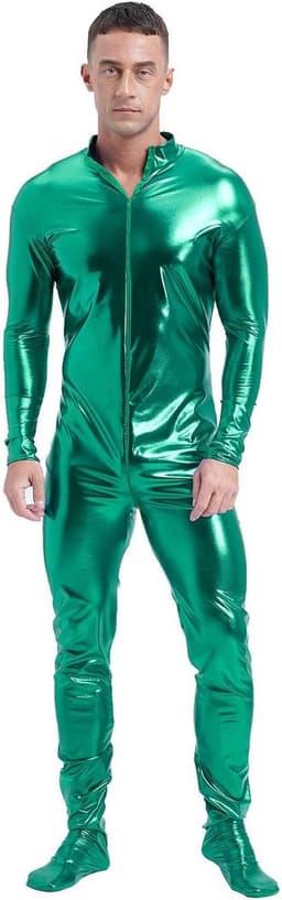 Glanzend Metallic Heren Bodysuit Jumpsuit met Ritssluiting voor Carnaval en Feest — thumbnail 3