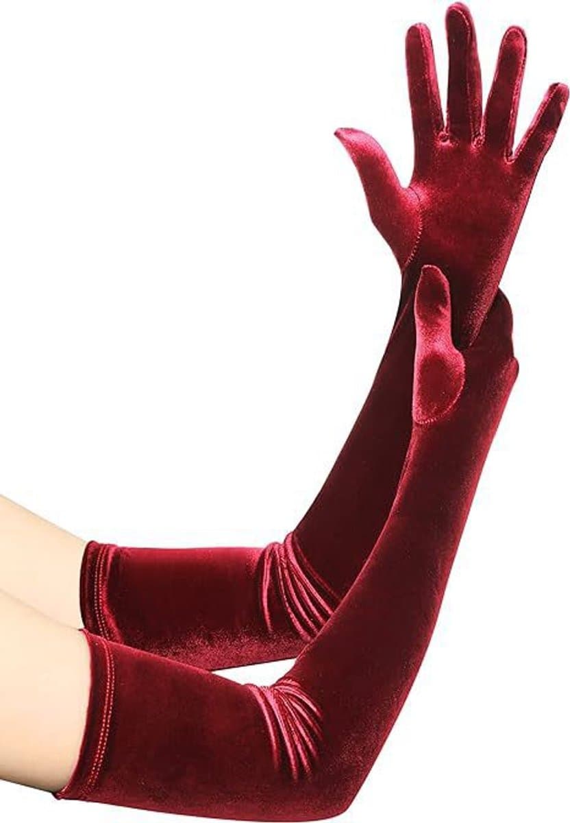 Lange avondhandschoenen Satijnen elleboog Bruidskostuum Bruiloftsfeest Operahandschoenen Stijl voor dames, Bourgondië — afbeelding 1