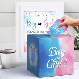 Gender Reveal Spel - Stemspel Feest - Babyborrel Organiseren - Inclusief 40 Stemkaarten - 20x20x20 cm - Diverse Kleuren — thumbnail 2