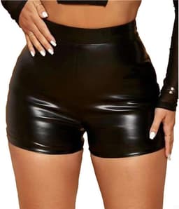 Dames Lakleren Booty Shorts Hoge Taille Mini-Shorts Party Clubwear — thumbnail 1