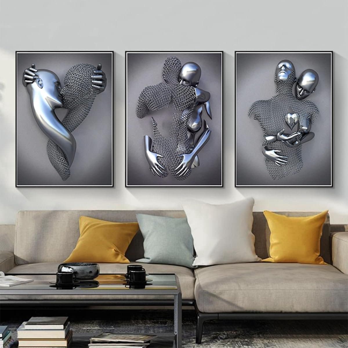 Set van 3 Romantische Abstracte Sculptuur Posters - Stijlvolle Wanddecoratie voor Stijlvol Interieur — afbeelding 1