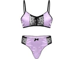Heren Lingerie Set Satijn BH en Sissy Panties Nachtkleding ondergoed M-3XL