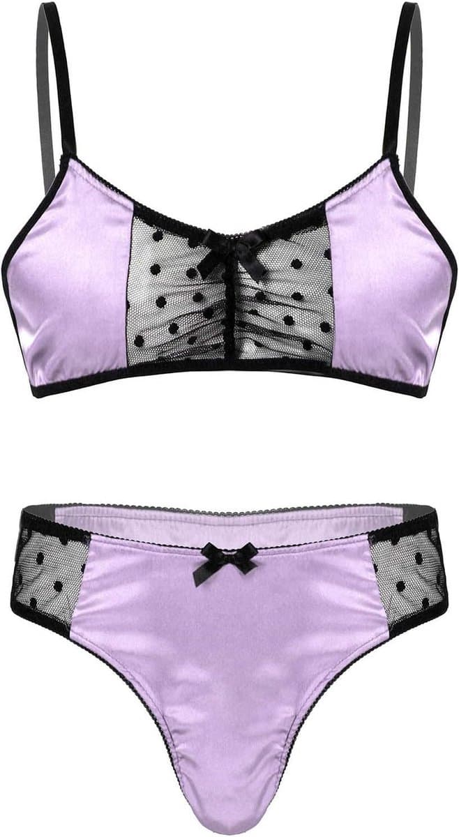 Heren Lingerie Set Satijn BH en Sissy Panties Nachtkleding ondergoed M-3XL — afbeelding 1