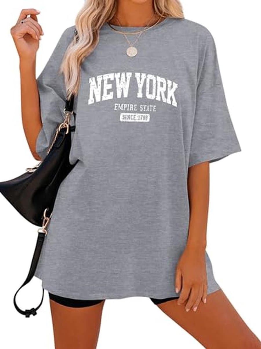 Dames Oversized T-shirt met Letterprint en Ronde Hals - Vintage Los Angeles Style — afbeelding 1