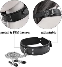 DOWO® - Halsband met tepelklemmen – Halsband - Body Bondage - Kunstleer - Sexy Lingerie - Erotiek Riem – SM - BDSM - Sex Toys voor Koppels - Seksspeeltjes voor mannen en vrouwen — thumbnail 3