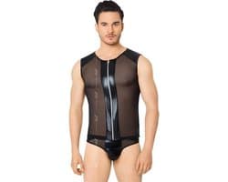 Netstof heren shirt en string met wetlook details zwart XL