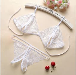 Finnacle - Verleidelijke Kanten Lingerie | Open kruis | Wit | Sexy Hot | Erotische Set | Vrouwen Kant | Transparante Lingerie | Sexy Kostuums | Nachtkleding | Babydoll | Open Cup Beha — thumbnail 1