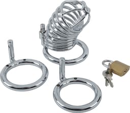 Banoch | Cockcage Zilver metaal | Chastity Cage met 3 ringen | 40 mm, 45 mm & 50 mm — thumbnail 11