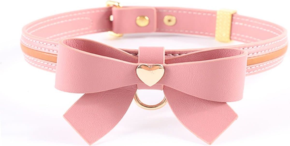 Sevanda - Love Heart Butterfly - Vegan Lederen Collar met Leiband - Roze — afbeelding 1
