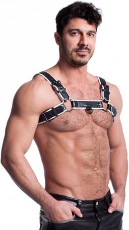 665 Vegan - Bulldog Harnas - PU Leer - Zwart/Wit - Maat L/XL — thumbnail 2