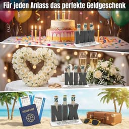 Set van 2 originele geldgeschenken NIX – 3D-letters met gat voor bankbiljetten – voor "niets gewenst" – mannen en - ShopVlot — thumbnail 3