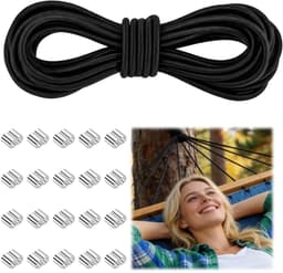 Elastisch koord, rubberen touw, 10 mm x 10 m zwart, elastische spanner voor zeilen met 20 klemmen, rekbaar latexrubber voor zeilen, aanhangers, boten, kamperen — thumbnail 1