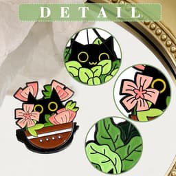 pin button reversspeld van email kat in potplant, creatieve emaille speldjes, grote set, cartoonplanten, anime, speld — thumbnail 2