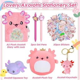 Cadeaus voor meiden: Axolotl Pluche Dieren, Dagboek, Balpen en Stickers — thumbnail 2