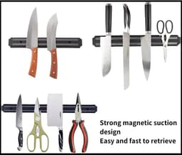 Magnetische messenhouder, meshouder voor roestvrij staal, met montagegereedschap, 25 cm, zwart — thumbnail 4