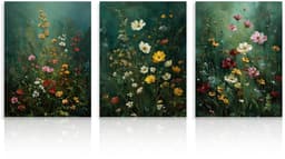 3-delig Stemmig Donkergroene Bloemen Wandkunst, Dark Academy Wildflower Afbeeldingen voor Woonkamer Slaapkamer Decor 30x40 cm Niet Ingelijst — thumbnail 1
