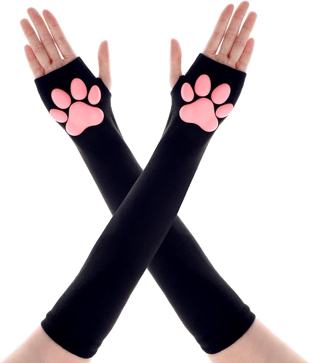 Handschoenen Lange Vingerloze Handschoenen Kawaii Roze 3D Klauw Leuke Kat Mouw voor Meisjes Cosplay Halloween Party — afbeelding 1
