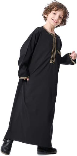Thobe voor jongens, lange mouwen, Abaya kaftan, Arabische badjas met ritssluiting voor jongens, moslim abaya, gebedskleding voor kinderen jongens — thumbnail 3