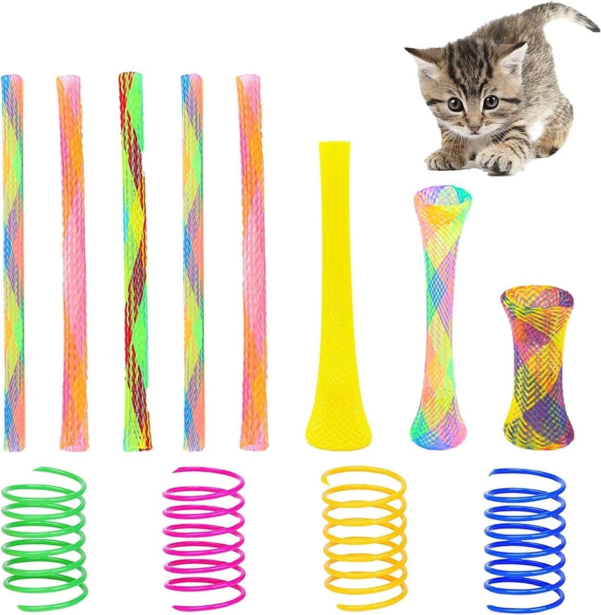 55 stuks kattenspringspeelgoedset, kleurrijk creatief interactief speelgoed van de kat, kunststof spiraalveren voor het slaan, bijten en jagen van kittenspeelgoed (willekeurige kleur) — afbeelding 1