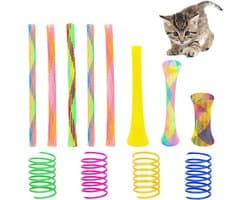 55 stuks kattenspringspeelgoedset, kleurrijk creatief interactief speelgoed van de kat, kunststof spiraalveren voor het slaan, bijten en jagen van kittenspeelgoed (willekeurige kleur)