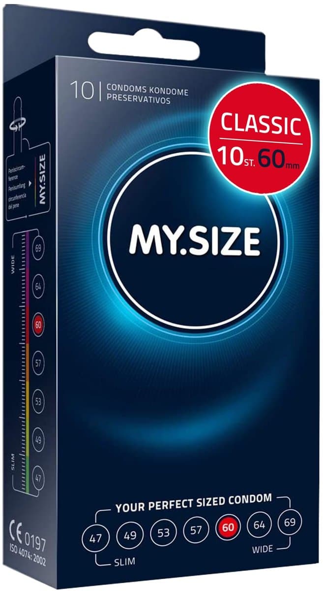 MY.SIZE Classic condooms maat 5 I 60 mm breed I 10 stuks standaard verpakking I premium condooms extra dun I condooms true to touch gossamer I dunne 0,07 mm wanddikte I condooms veganistisch — afbeelding 1