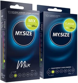 MY.SIZE Mix SET Maat 2, 49 mm: 10 Classic + 10 Condooms in 4 spannende soorten, met aroma, kleur, geribbeld & Classic — thumbnail 1