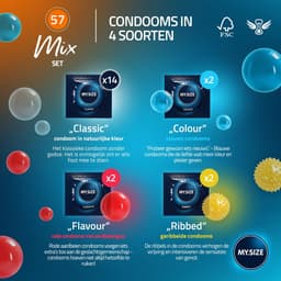 MY.SIZE Mix SET Maat 4, 57 mm: 10 Classic + 10 Condooms in 4 spannende soorten, met aroma, kleur, genopt & Classic — thumbnail 3