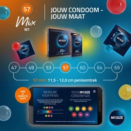 MY.SIZE Mix SET Maat 4, 57 mm: 10 Classic + 10 Condooms in 4 spannende soorten, met aroma, kleur, genopt & Classic — thumbnail 5