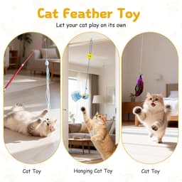 hengelset, 2 stuks interactieve uittrekbare kattenhengel lang + 9 stuks kleurrijke veren teaser kattenspeelgoed reserveveer met bel tegen verveling en voor beweging (11 stuks) — thumbnail 4