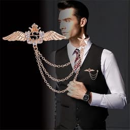 4 stuks hertenkop dubbele schakelkettingen, strass metalen veer reversspeld, kroon met hangende ketting broche kraag spelden, adelaar kristallen ketting broche pin voor stropdas hoed sjaal, Andere — thumbnail 4