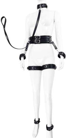 Adultshop - Luxe 5-delige BDSM bondage harnas set PU leder- zwart - Onderdanig - Kinky - BDSM - Roleplay — thumbnail 4