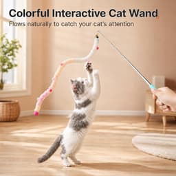 Kattenspeelgoed Angel set van 3, interactief speelgoed voor katten en kittens, zachte pluche speelstaaf met klokken en pompons, kattenvissen voor binnen, jacht- en jachtspeelgoed — thumbnail 5