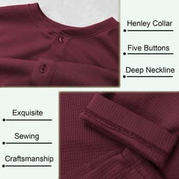 Cmdr Heren wafel-henley-overhemden, Casua Lange Mouwen T-shirt Casual 5-Knoopsluiting, Lange Mouwen Regualar Fit Stijlvol T-Shirt, Thermisch Ondergoed — thumbnail 4