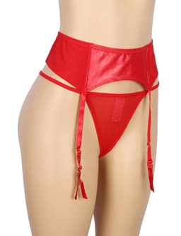 Zeloria Rode Lingerie Set voor Dames – Jarretelgordel met String – Verstelbare Jarretels – Satijnlook – XS/S — thumbnail 5