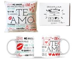 Romantische cadeaus voor koppels - Kussen en Mok met Liefdesboodschappen - Originele Geschenken voor Valentijnsdag, Verjaardag en Jubileum