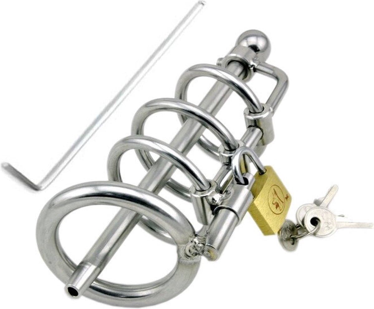 Nooitmeersaai - Chasity Cage - Peniskooi - Cock - Kuisheidskooi voor Mannen - Metaal - Ringen - Hangslot - Dilator — afbeelding 1