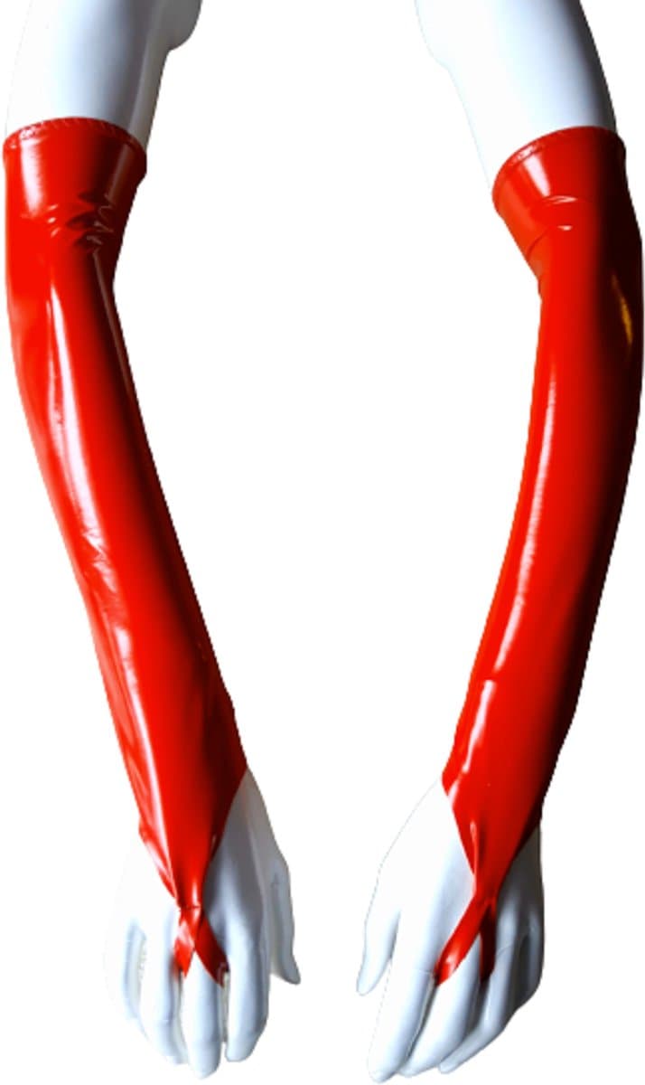 Handschoen S/M Datex (Mix latex en stof ) Sexy Handschoenen Rood lange lak handschoen Glans Shiny Lakleer valentijn SM Gogo dancing dans accessoiren lange vingerloze gloves — afbeelding 1