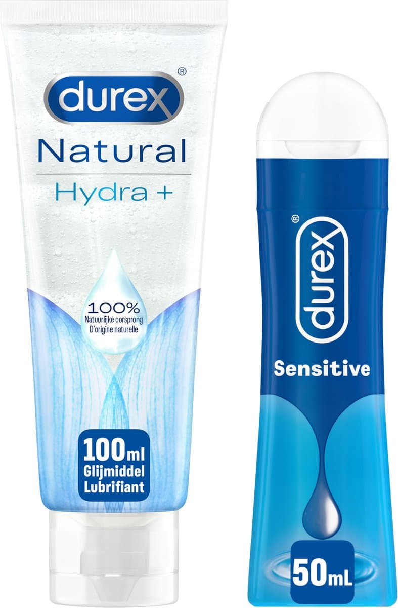 Durex - 2 Glijmiddelen Waterbasis voor comfort - Natural Hydratant 100% Natuurlijk Glijmiddel 100ML - Sensitive Glijmiddel 50ML — afbeelding 1
