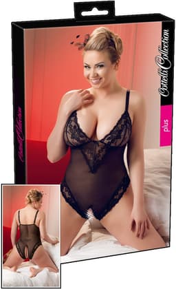 Cottelli Plus Size – Sexy Body met Open Kruis en Kanten Motieven Langs Randen voor Speciale Dates – Maat XL – Zwart — thumbnail 6